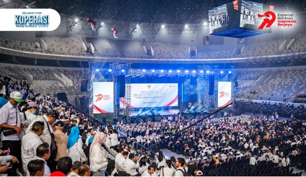Ribuan pegiat koperasi dari berbagai daerah memadati Indonesia Arena, Gelora Bung Karno, Jakarta, dalam Puncak Peringatan Hari Koperasi Nasional ke-79 Tahun 2026. (Foto: Istimewa)
