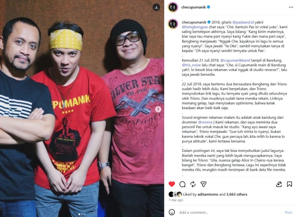 Che Cupumanik unggah kenangan bersama Trisno Pas Band - sumber foto Instagram/CheCupumanik